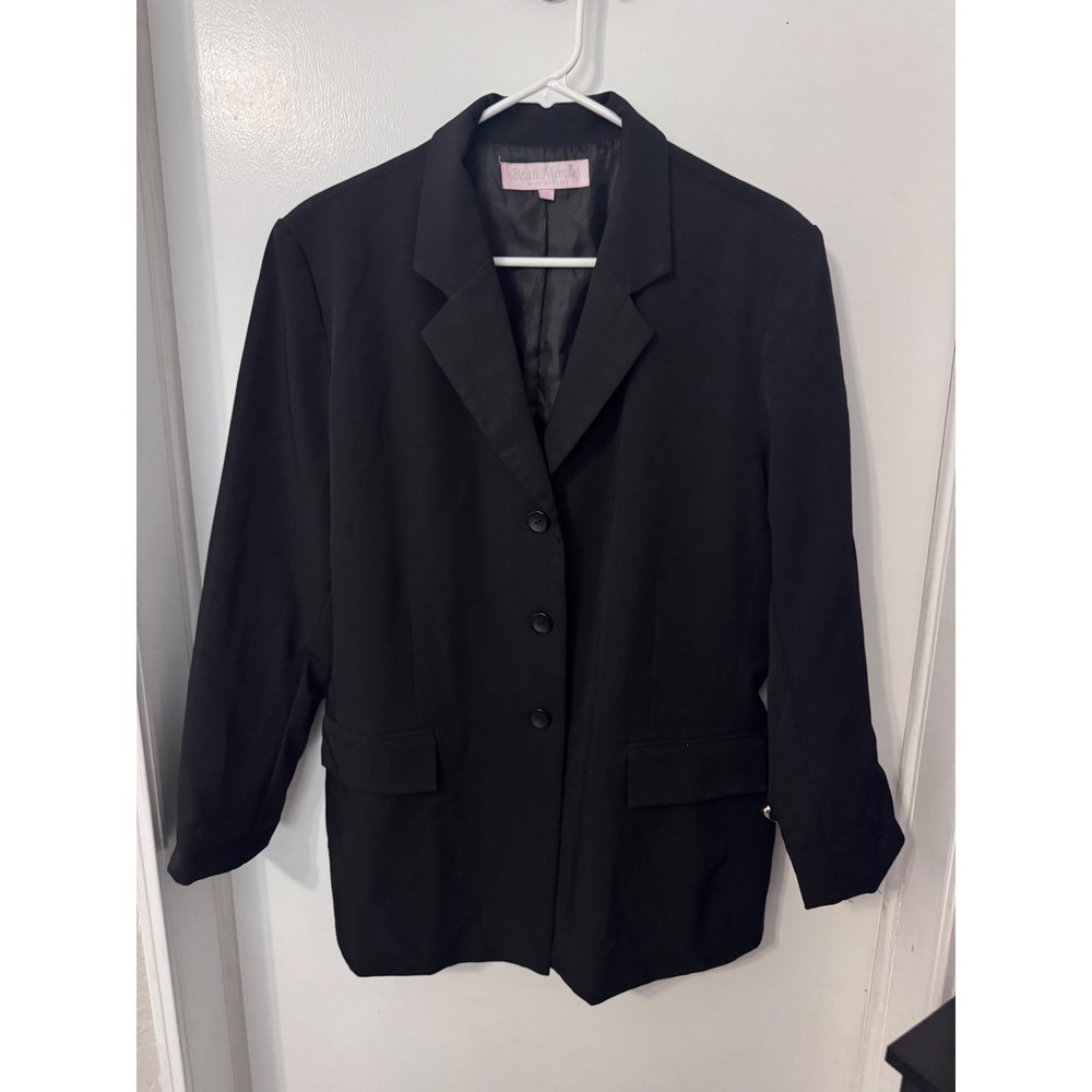Beau Monde Womens Black Three Button Blazer Jacket Size 16 Professional Office